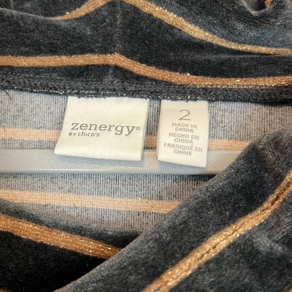 ZENERGY Chico’s Velour Lurex Stripe Cowl Neck Top NWT Chico’s Size 2 - Picture 4 of 8